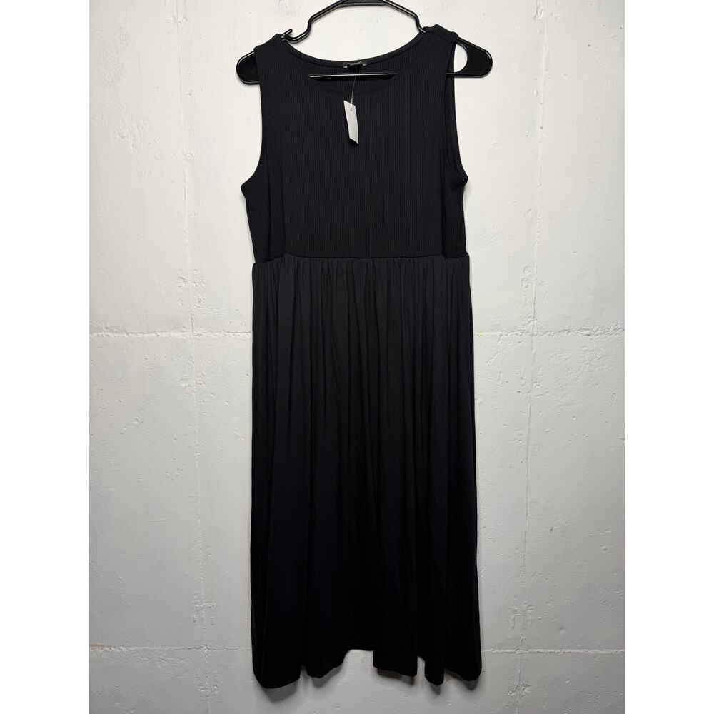 NEW Ann Taylor Black Stretch Ribbed Sleeveless Midi Dress Size Medium